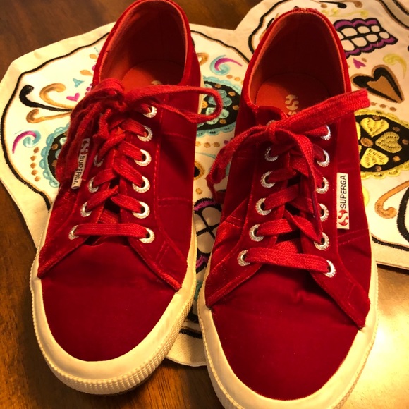 Shoes - Rare! Red velvet Superga sneakers. Size 8, Euro 39